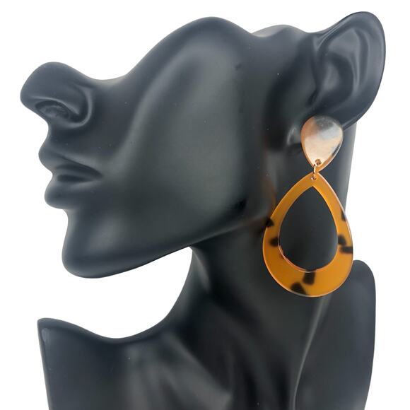 Orange and Black Teardrop Dangle Earrings - Picture 2 of 4